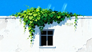 白墙上的一抹绿