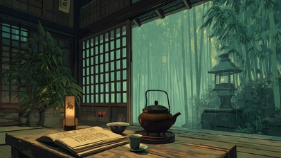 雨中的古风茶室