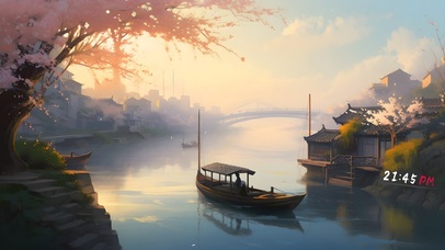 唯美 樱花湖景