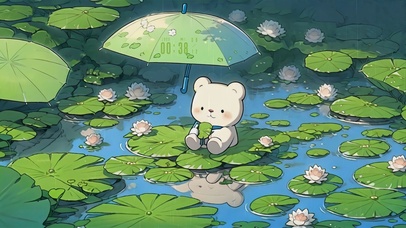 清新雨中小熊