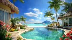 护眼海边泳池度假屋