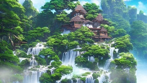 绿植瀑布小屋