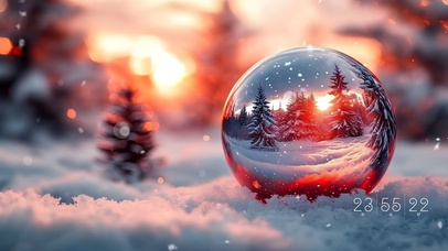 圣诞节雪地上的水晶球