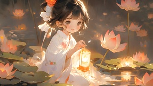 提灯夜游荷塘