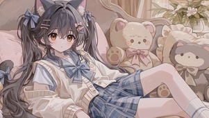 沙发可爱猫耳少女