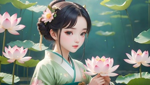 手拿荷花的古风女孩