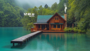 静谧湖岸小屋
