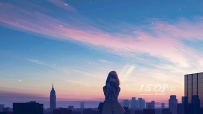 晚霞下的文艺女孩