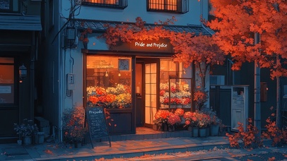 秋日夜色中的商店