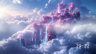 梦幻城堡云海仙境瀑布云端幻境