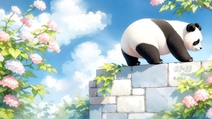 墙头的熊猫