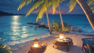 夜晚海边景色