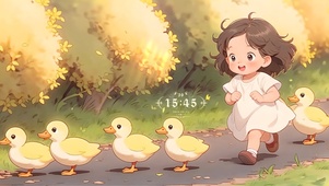 可爱赶鸭子女孩