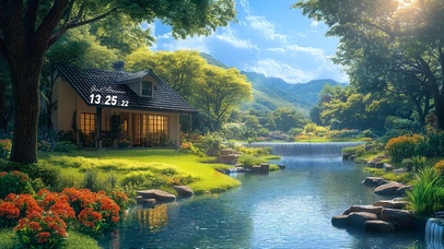 护眼户外溪边小屋