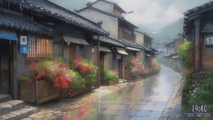 雨中小镇