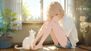 午后房间少女与猫