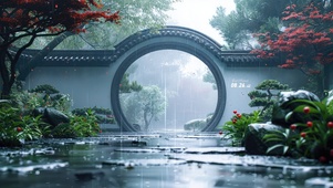 雨中古风庭院