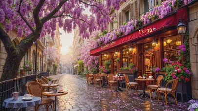 街道紫藤花盛开