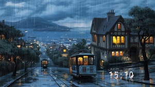 雨夜旧金山的有轨电车