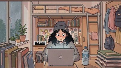 雨夜宿舍里的专注时刻