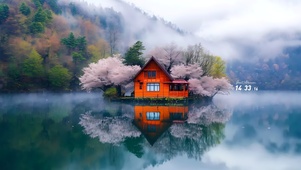湖中樱花小屋