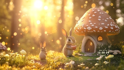 4K治愈喝茶的兔兔