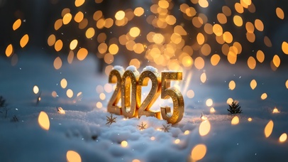 雪夜雪地中的2025立体金字