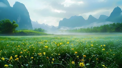 4k烟雨朦胧草原