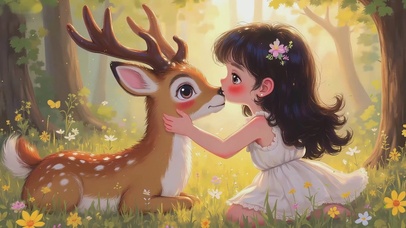 小女孩与梅花鹿