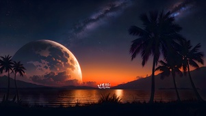 夕阳星球流星大海