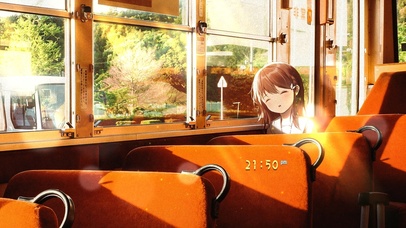 夏日车窗旁的少女