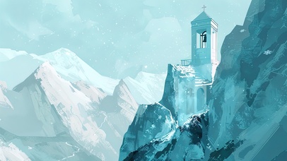 雪中的高山钟楼