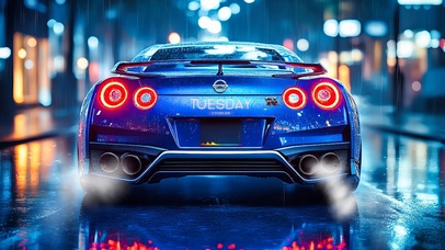 雨天的日产GTR跑车