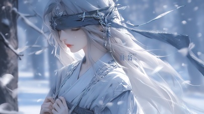 4K唯美古风雪中少女