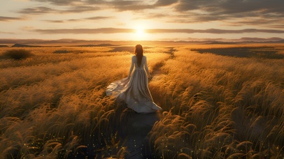 夕阳下少女的背影