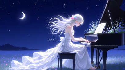 月色下弹琴女孩