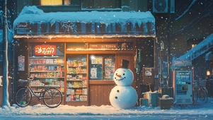 冬夜雪人便利店