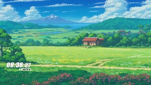 蓝天白云房屋树木景色
