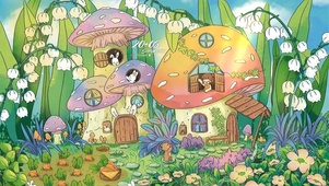唯美插画蘑菇小屋