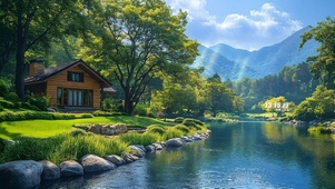 治愈清新溪水房屋