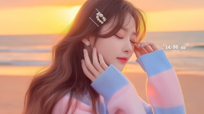 海边看晚霞女孩