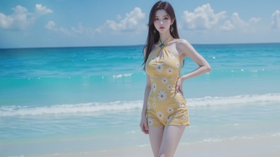 小清新海边清纯美女
