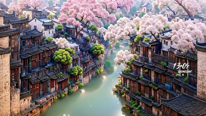 4k古镇樱花