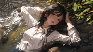 水中白衬衫少女