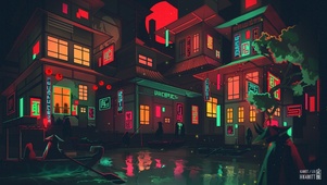 赛博朋克风夜晚街道