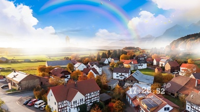 傍晚乡村晚霞夕阳雨后彩虹田野