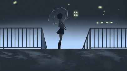 雨夜-撑伞的女孩