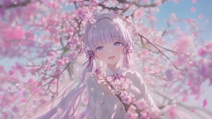 樱花树下-唯美白发女孩