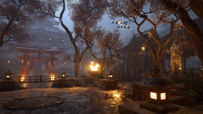 4k 治愈夜晚雨天神庙