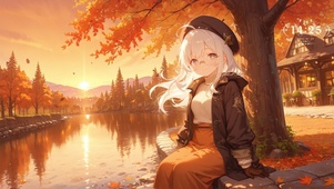 唯美秋叶少女